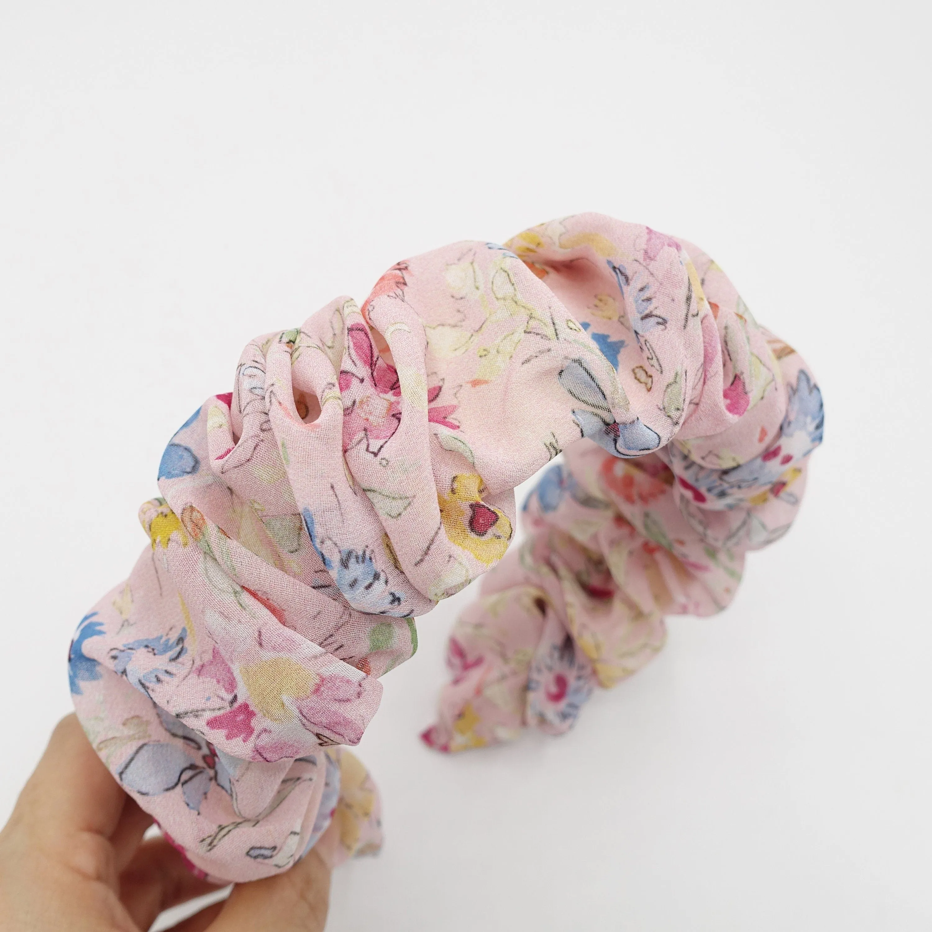 chiffon pleated headband floral hairband for women