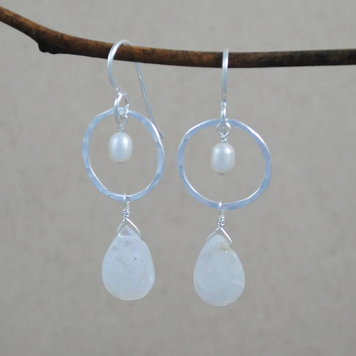 Circle with Stone and Pearl Earrings - sterling