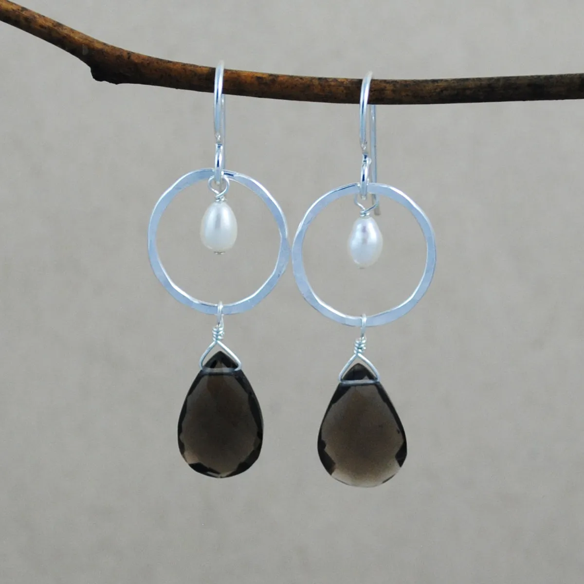 Circle with Stone and Pearl Earrings - sterling