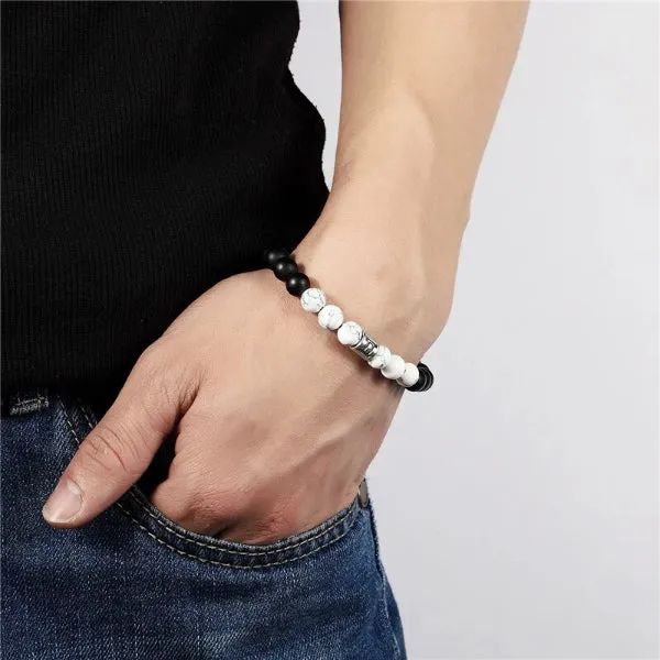 Classy Men Taurus White Beaded Zodiac Bracelet