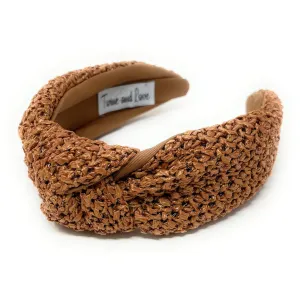 Coffee Raffia Woven Top Knot Headband