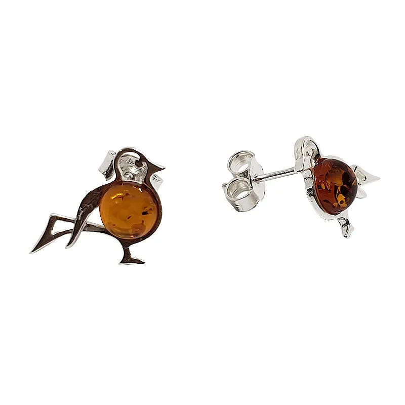 Cognac Amber Bird Stud Earrings