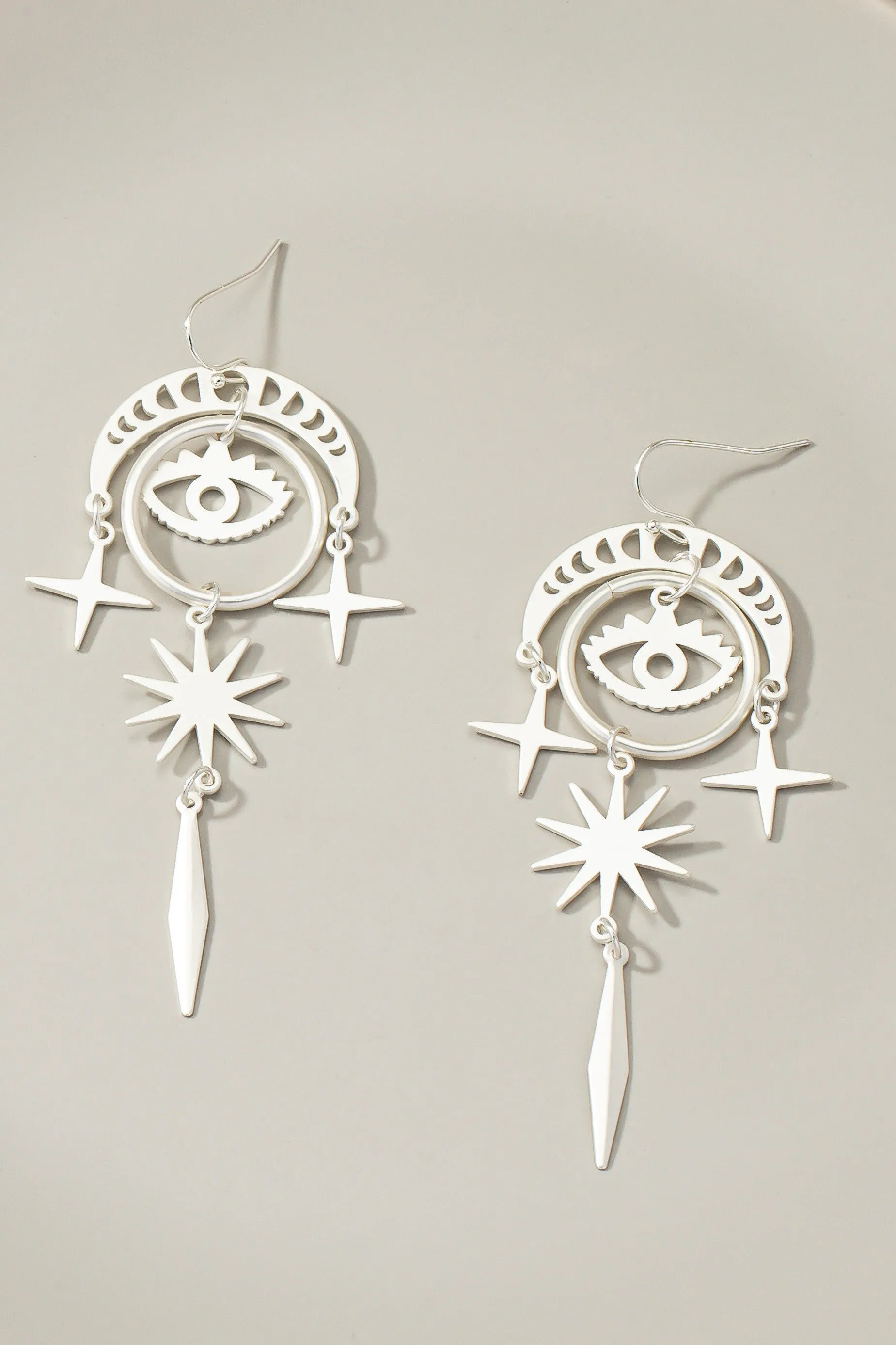 Crescent Moon Stars Eye Chandelier Earrings