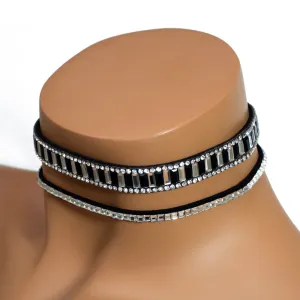 Crystal Avenue Double Diamante & Rhinestone Choker 2-Pack