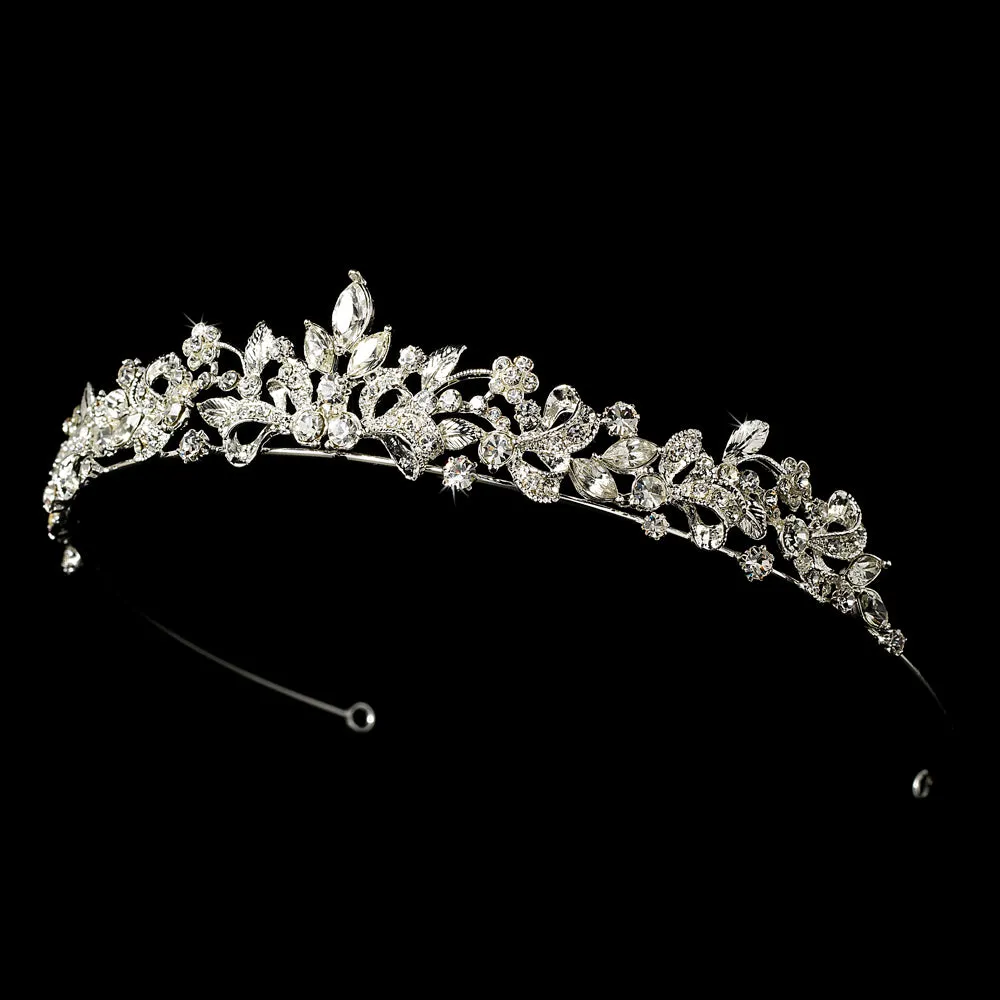 Crystal Encrusted Silver Classic Bridal Tiara Headpiece