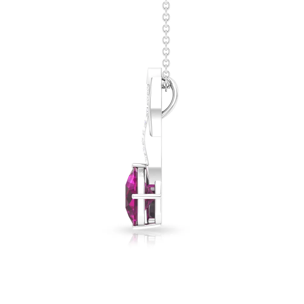 Cushion Cut Rhodolite Solitaire Infinity Pendant with Diamond