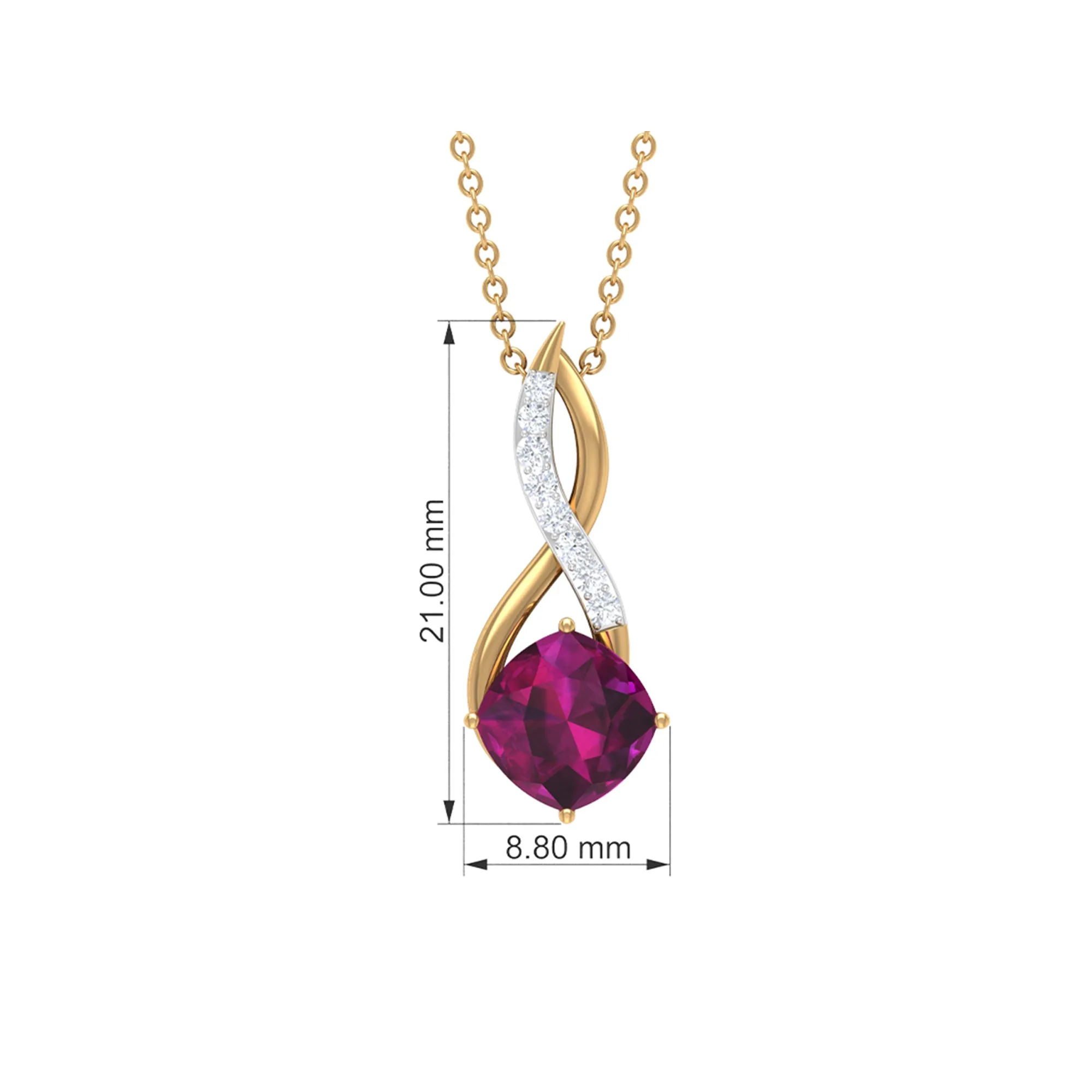 Cushion Cut Rhodolite Solitaire Infinity Pendant with Diamond