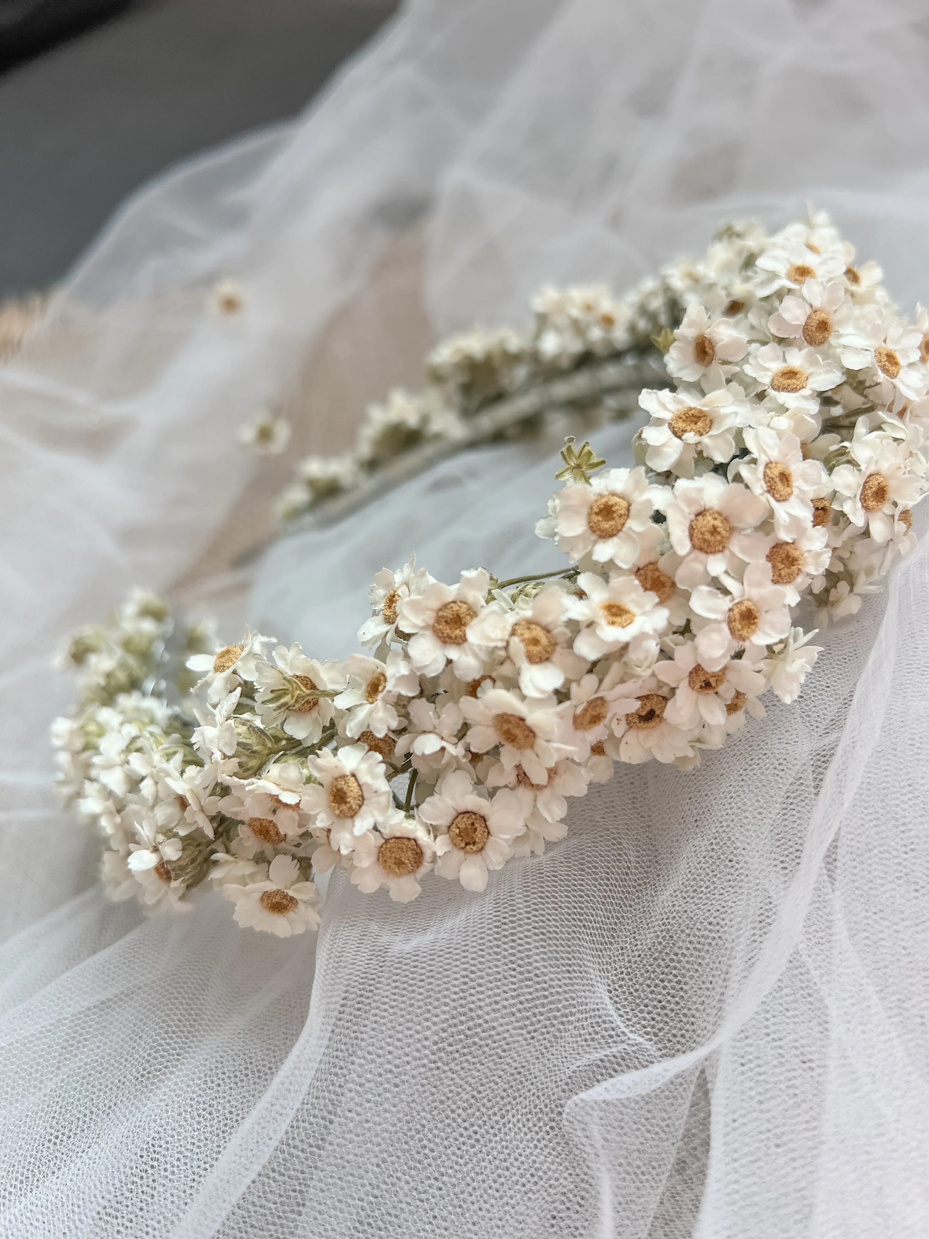 Daisy Headband, White Daisy Floral Tiara, Dried Mini Daisy Flower Crown, Dried Flower Crown