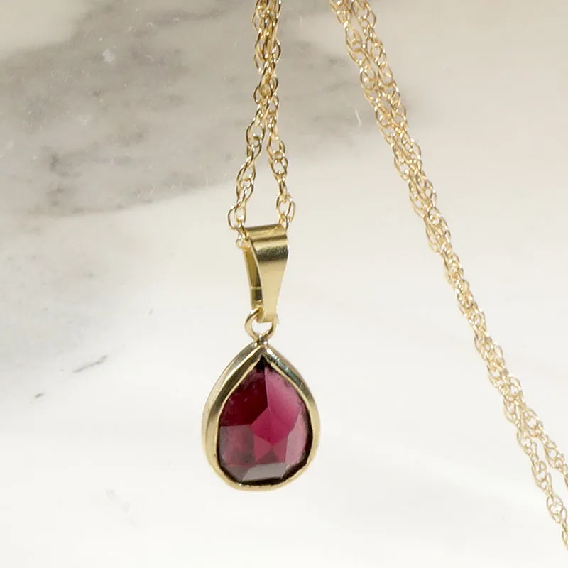 Decadent Antique Rose Cut Garnet in Gold Bezel Pendant