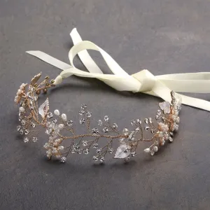 Designer Bridal Headband with Hand Painted Gold and Silver Leaves