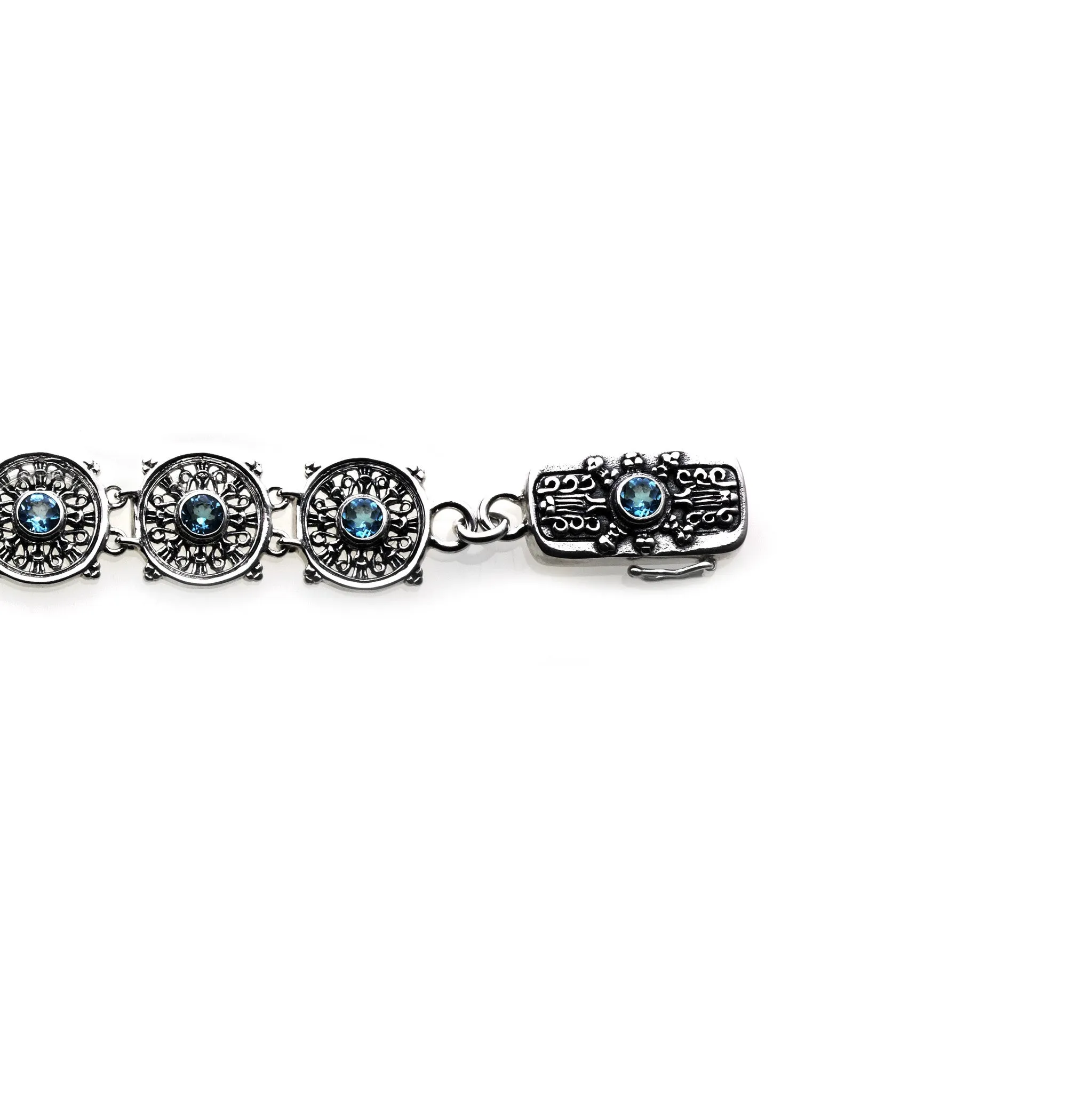 Dharmachakra Noble Truth Sterling Silver & Blue Topaz Bracelet