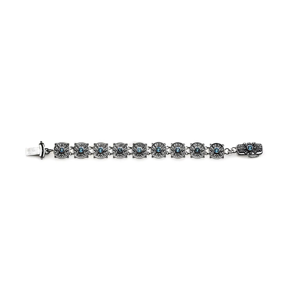 Dharmachakra Noble Truth Sterling Silver & Blue Topaz Bracelet