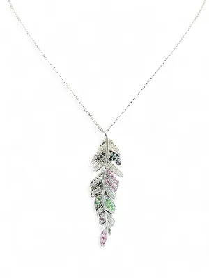 DIAMOND SAPPHIRE GARNET FEATHER NECKLACE