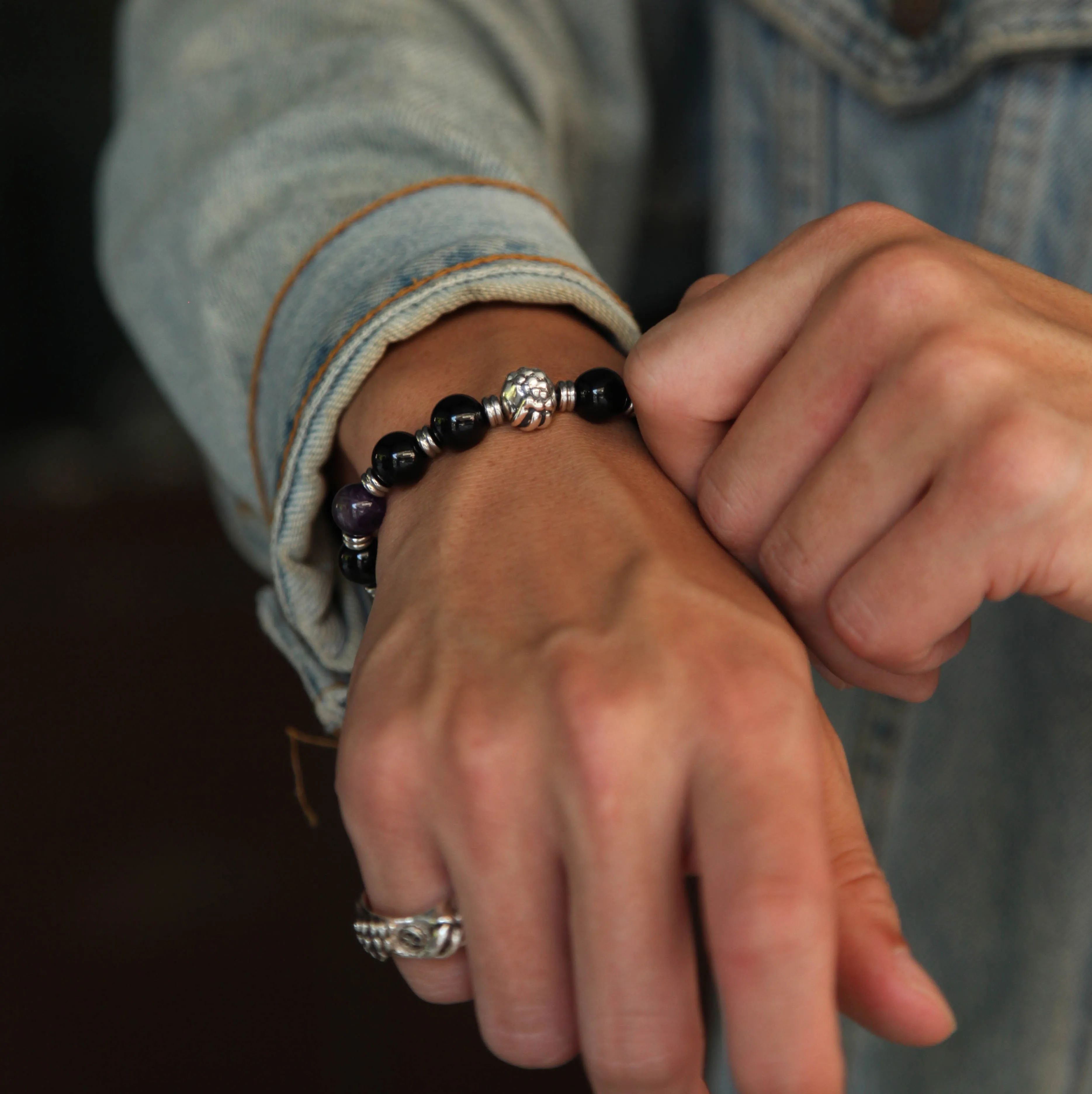 Dragon Claw bracelet with Amethyst, Obsidian