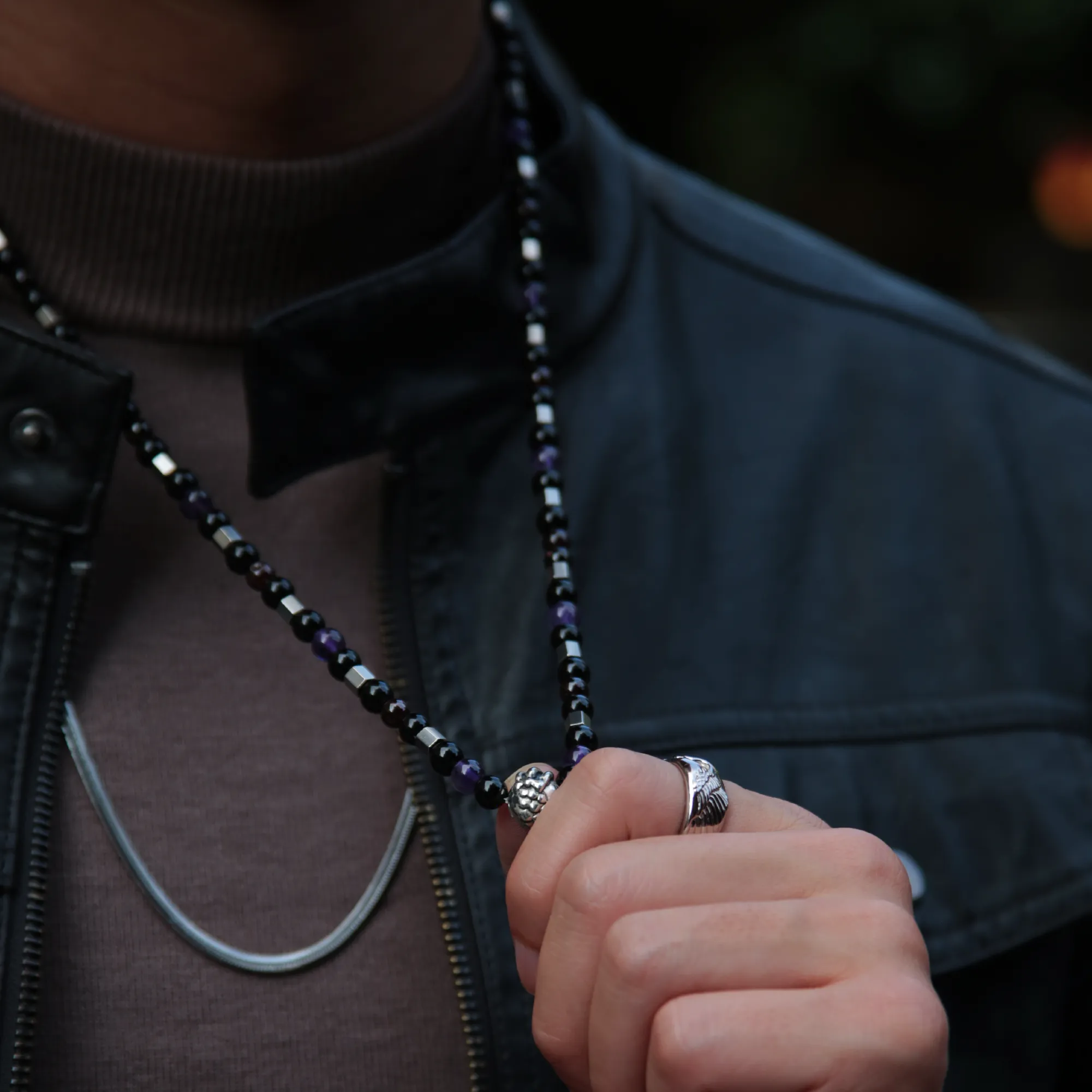 Dragon Claw Necklace with Amethyst, Garnet, Obsidian | The Emperor Necklace