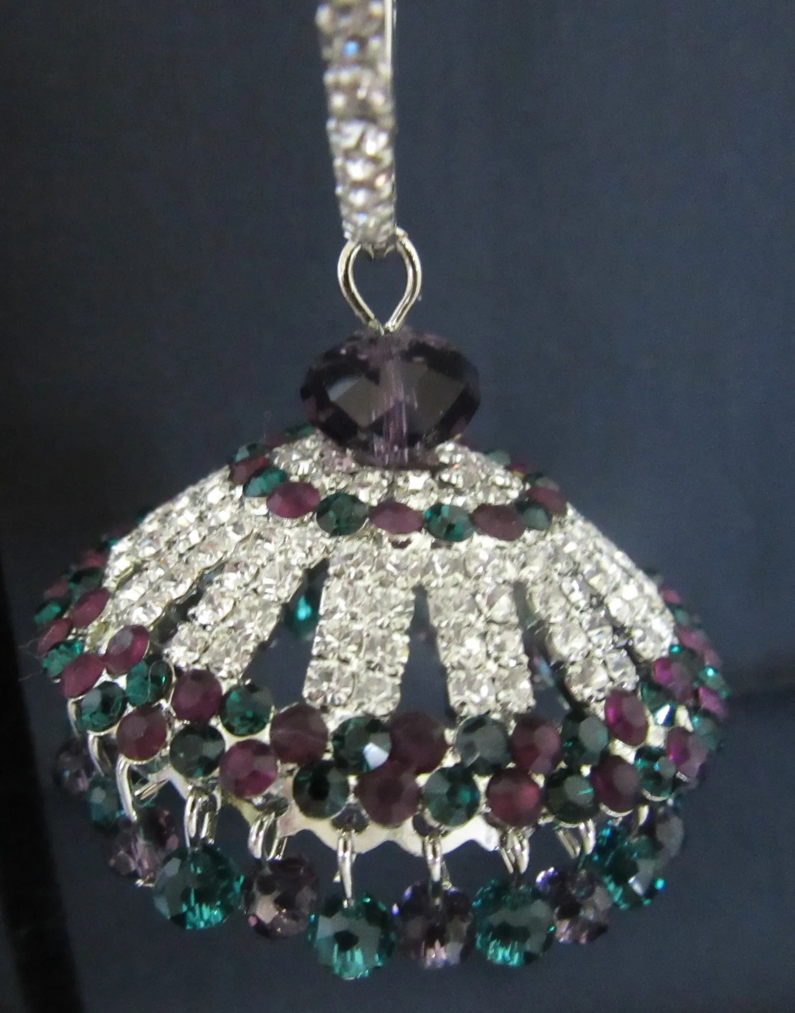 Earrings 7328 Silver Chandelier CZ Garnet Emerald Stones Earrings