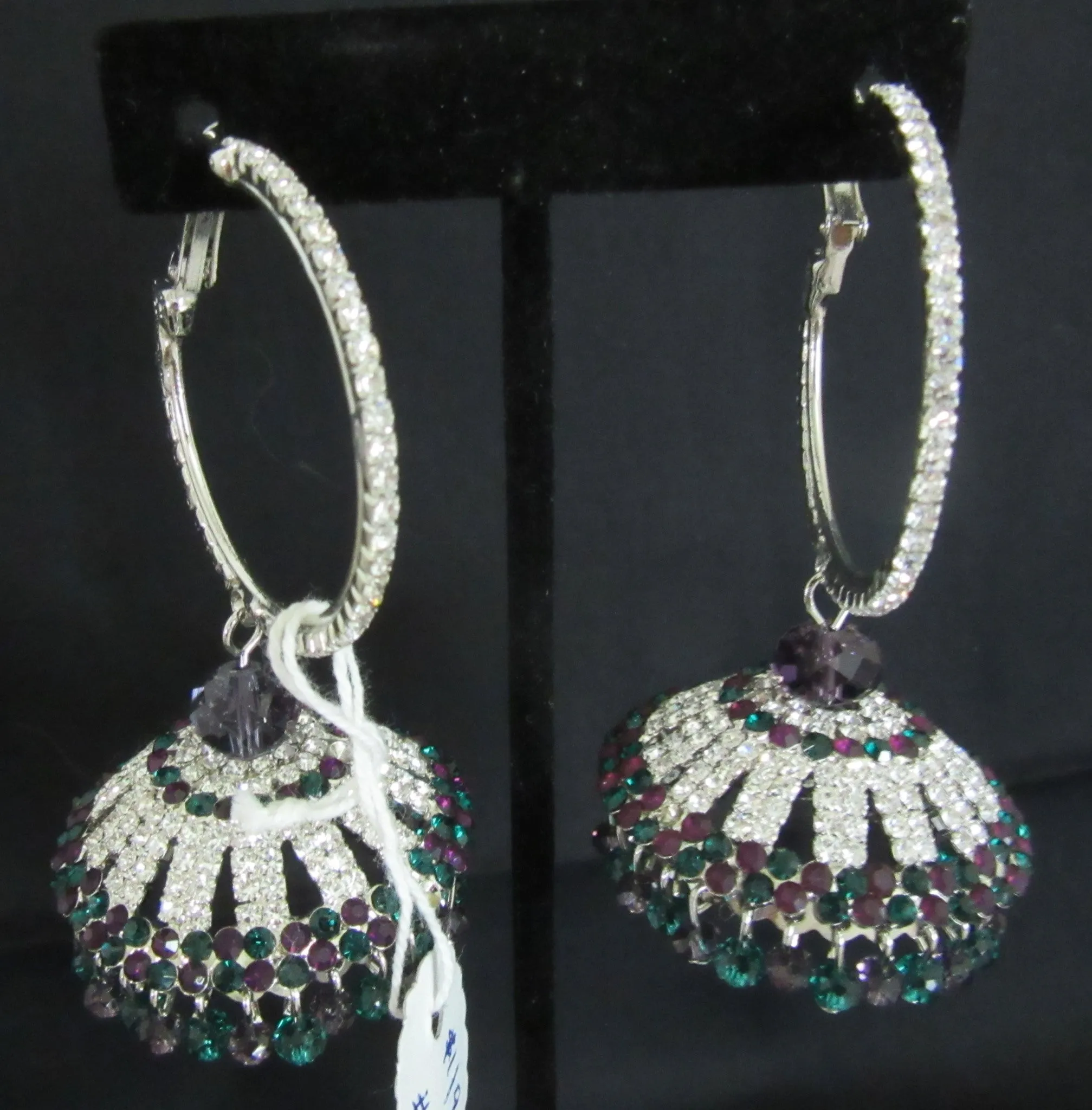 Earrings 7328 Silver Chandelier CZ Garnet Emerald Stones Earrings