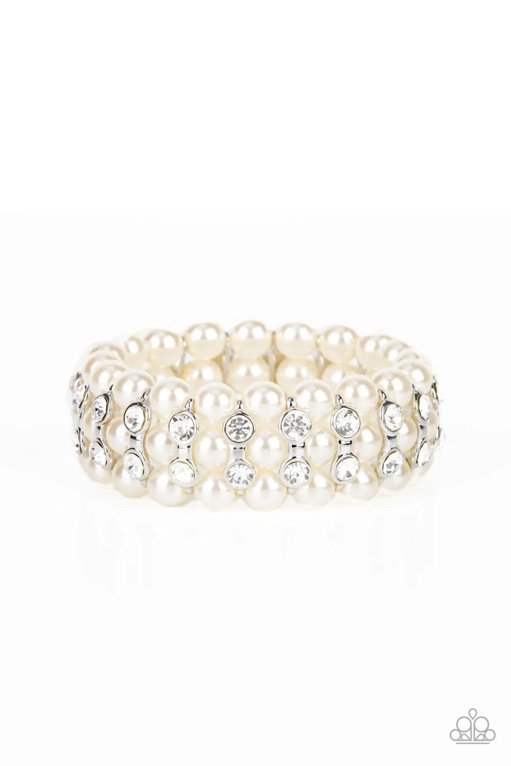 Eiffel Tower Elegance - White Pearl Bracelet