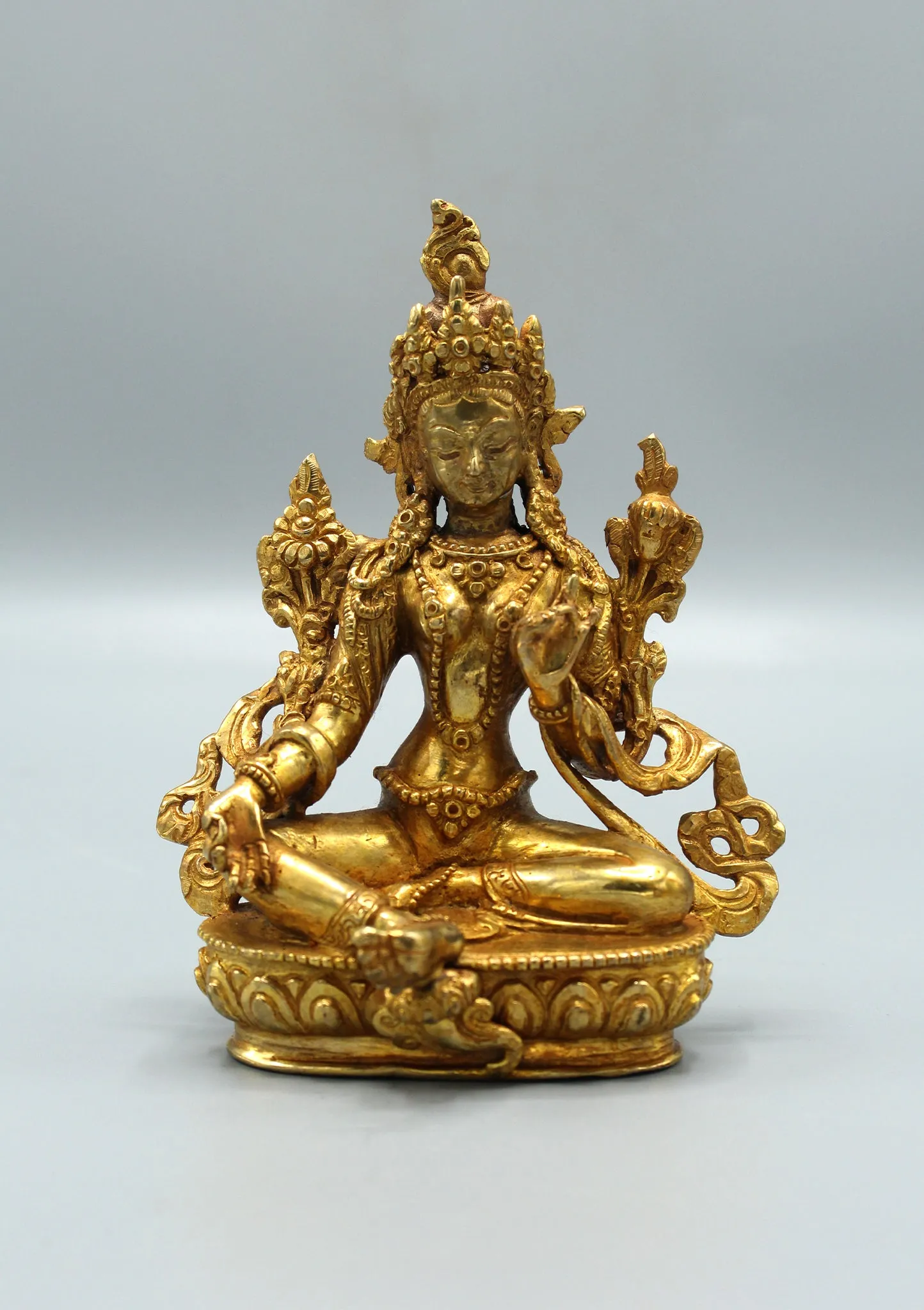 Elegant Gold Plated Green Tara Statue 5.5"