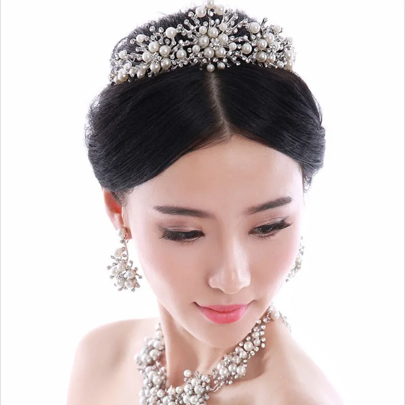 Elegant Nouvelle Fashion Pearl Crown Crystal Rhinestone Tiara