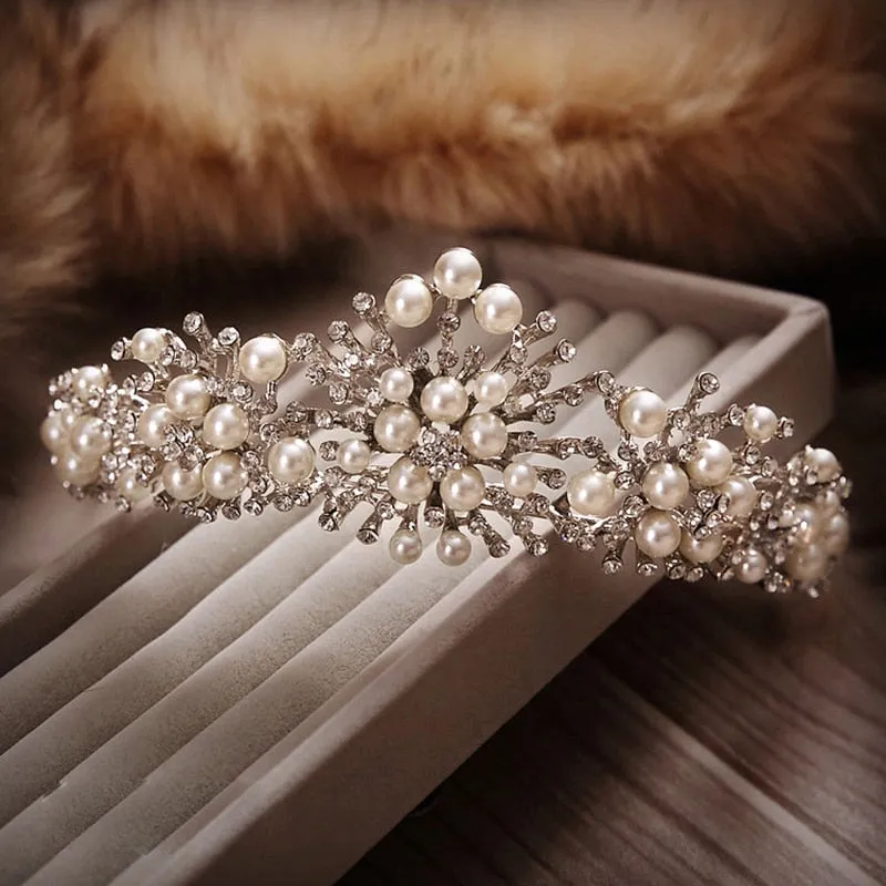 Elegant Nouvelle Fashion Pearl Crown Crystal Rhinestone Tiara