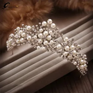 Elegant Nouvelle Fashion Pearl Crown Crystal Rhinestone Tiara