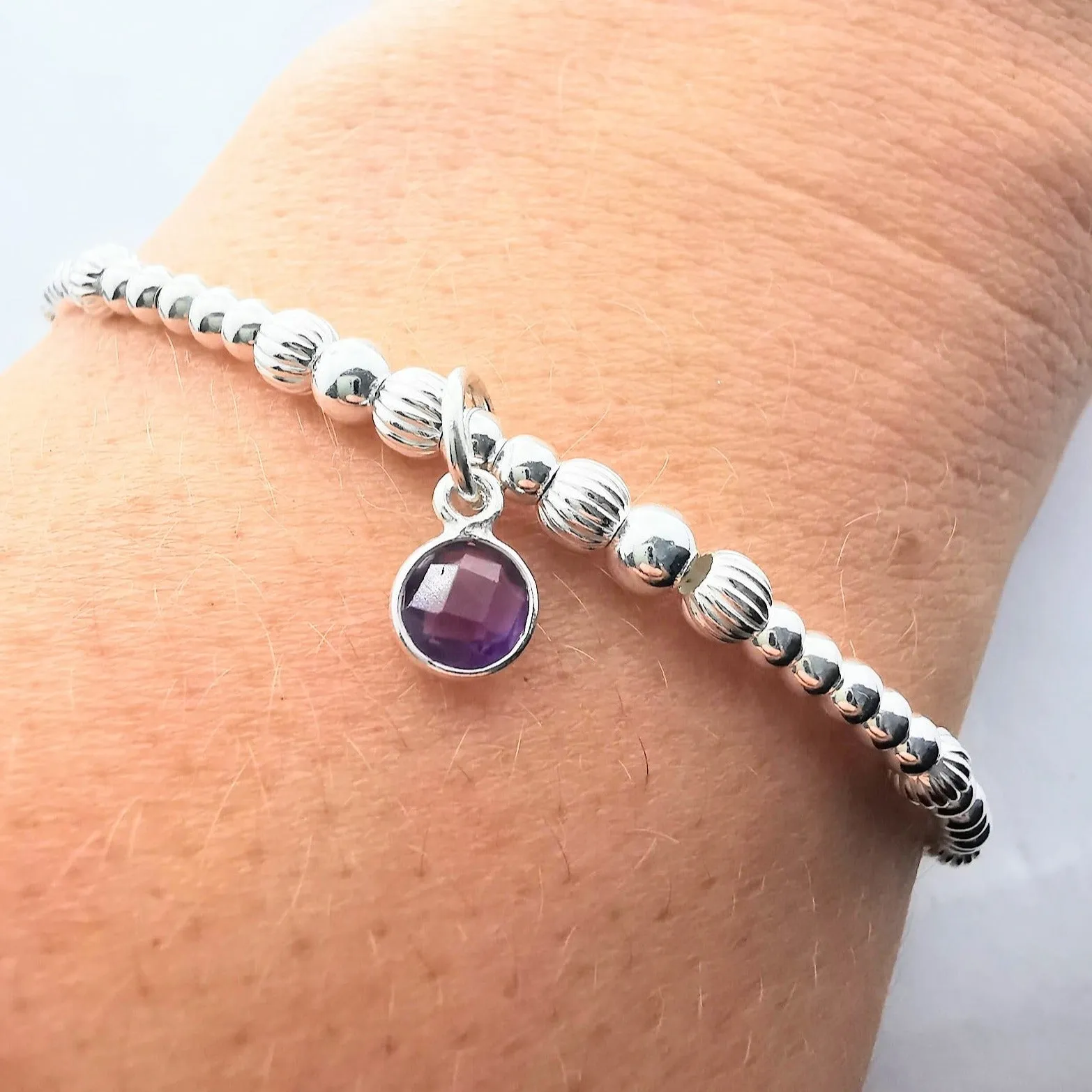 ELIZABETH Sterling Silver Bead Bracelet with Amethyst