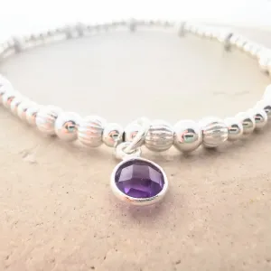 ELIZABETH Sterling Silver Bead Bracelet with Amethyst