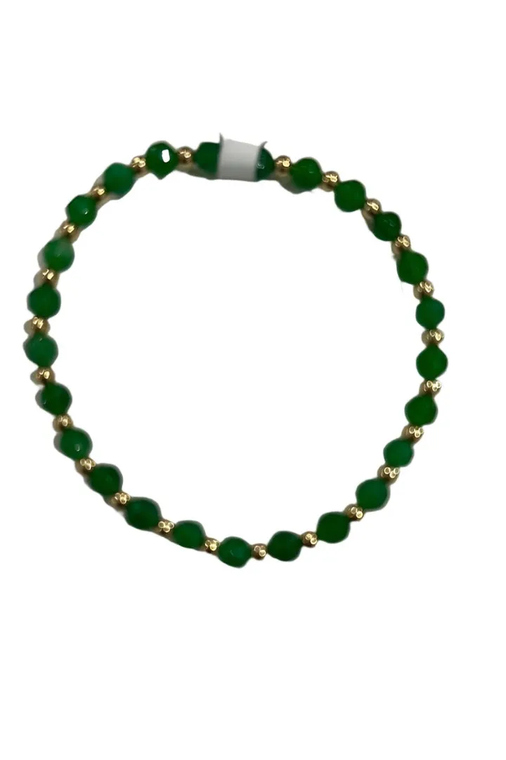 Emerald with Gold Beaded 3mm Bracelet