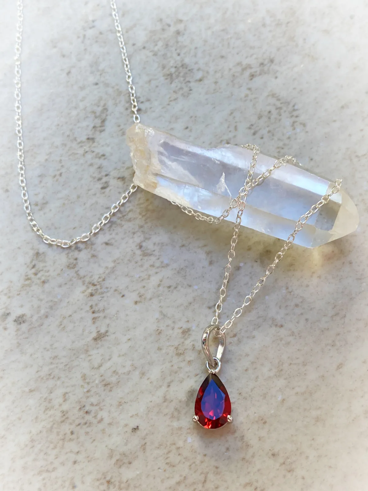 Faceted Gemstone Teardrop Necklace