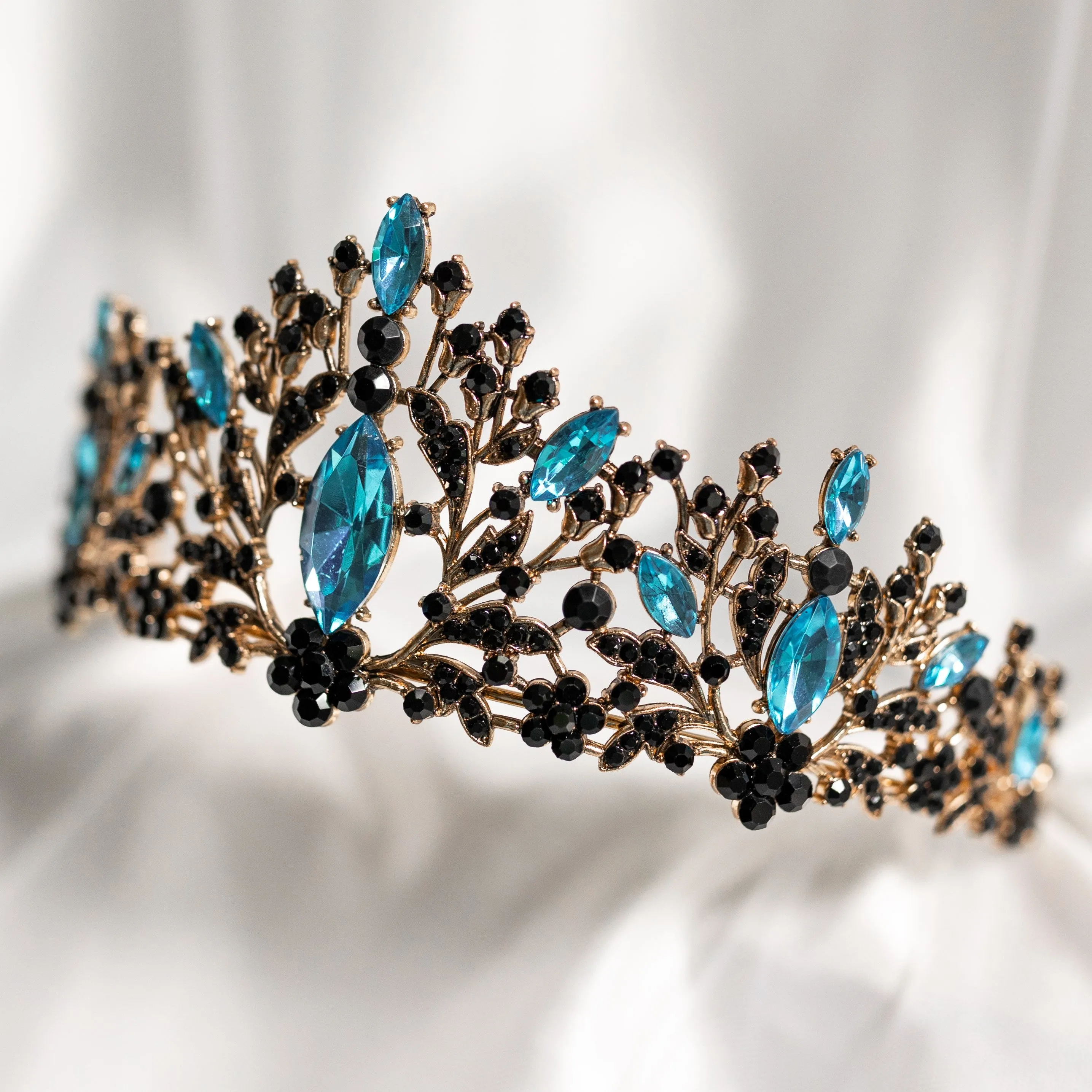 Felicity's Tiara in Teal Blue, Black & Antique Gold