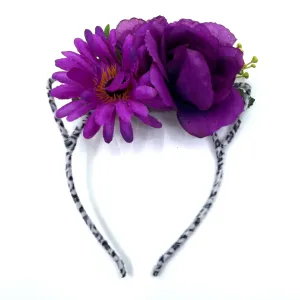 Floral Cat Ears Headband - Purple & Leopard