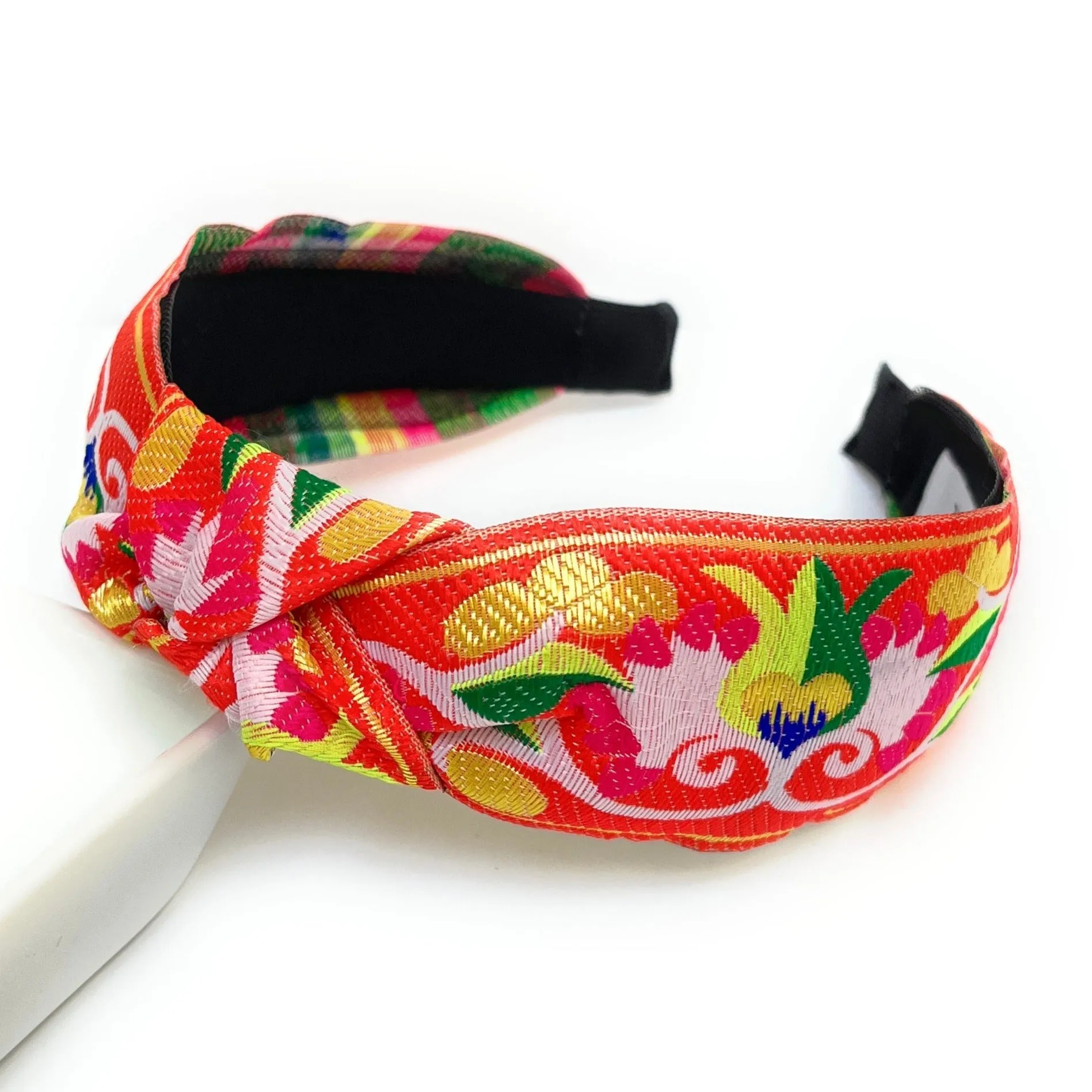 Floral Embroidered Knot Headband (Orange)