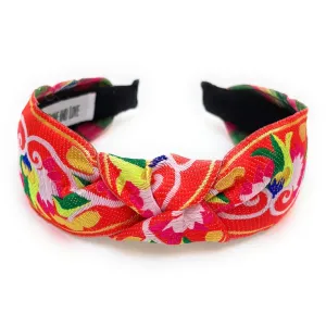 Floral Embroidered Knot Headband (Orange)