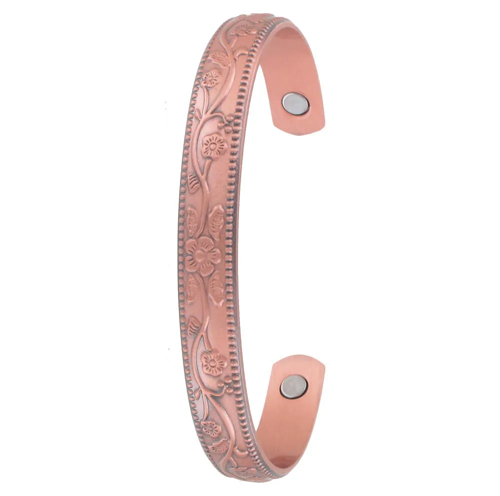 Floral Raised Design Copper Bangle