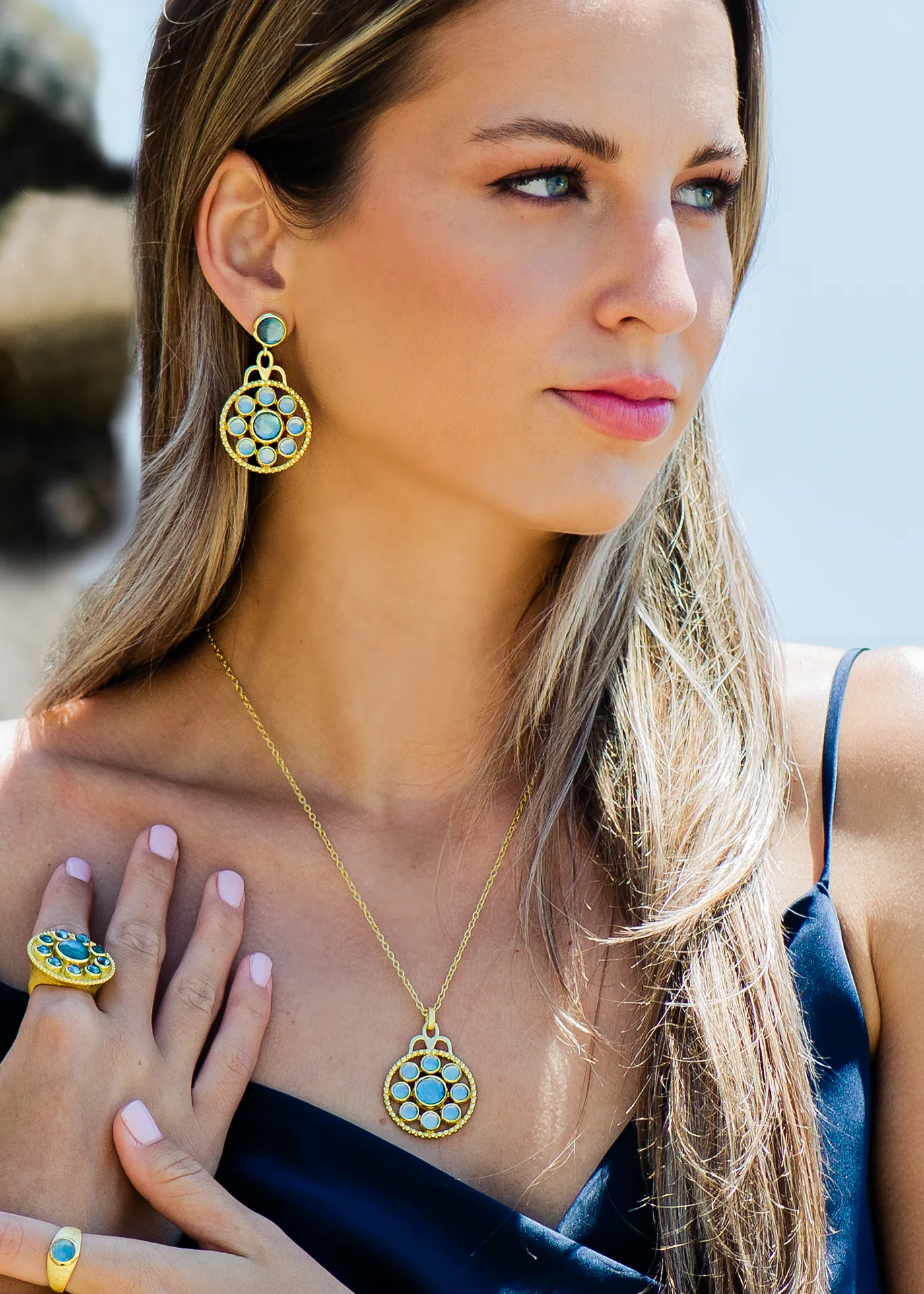 Florentina Medallion Stone Earrings