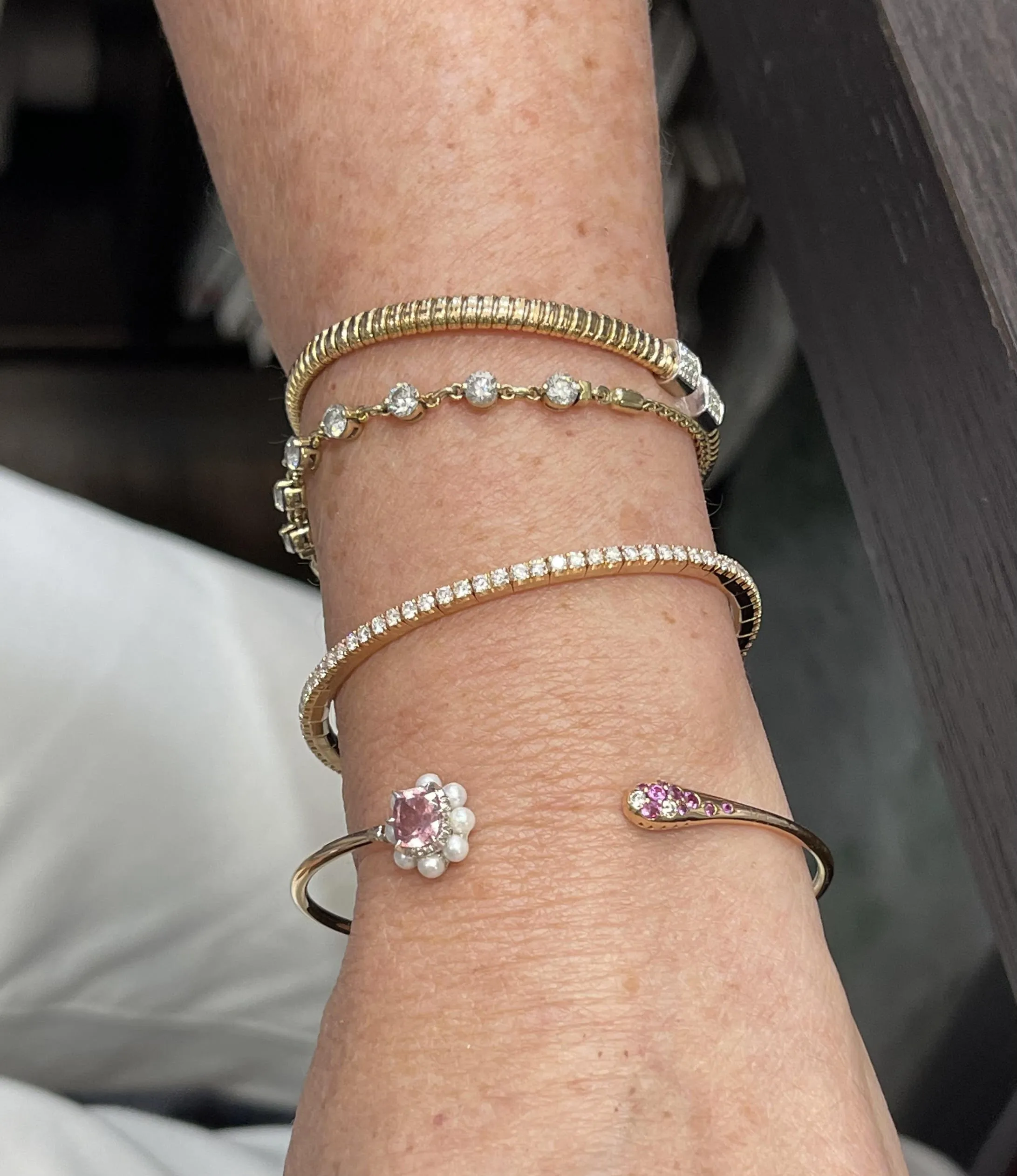 Flower Bracelet with Pink Multi Stones and Diamonds