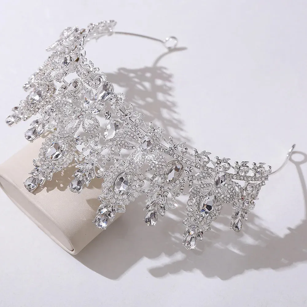 Flower Crystal Crown Tiara Vintage Party Hair Accessory