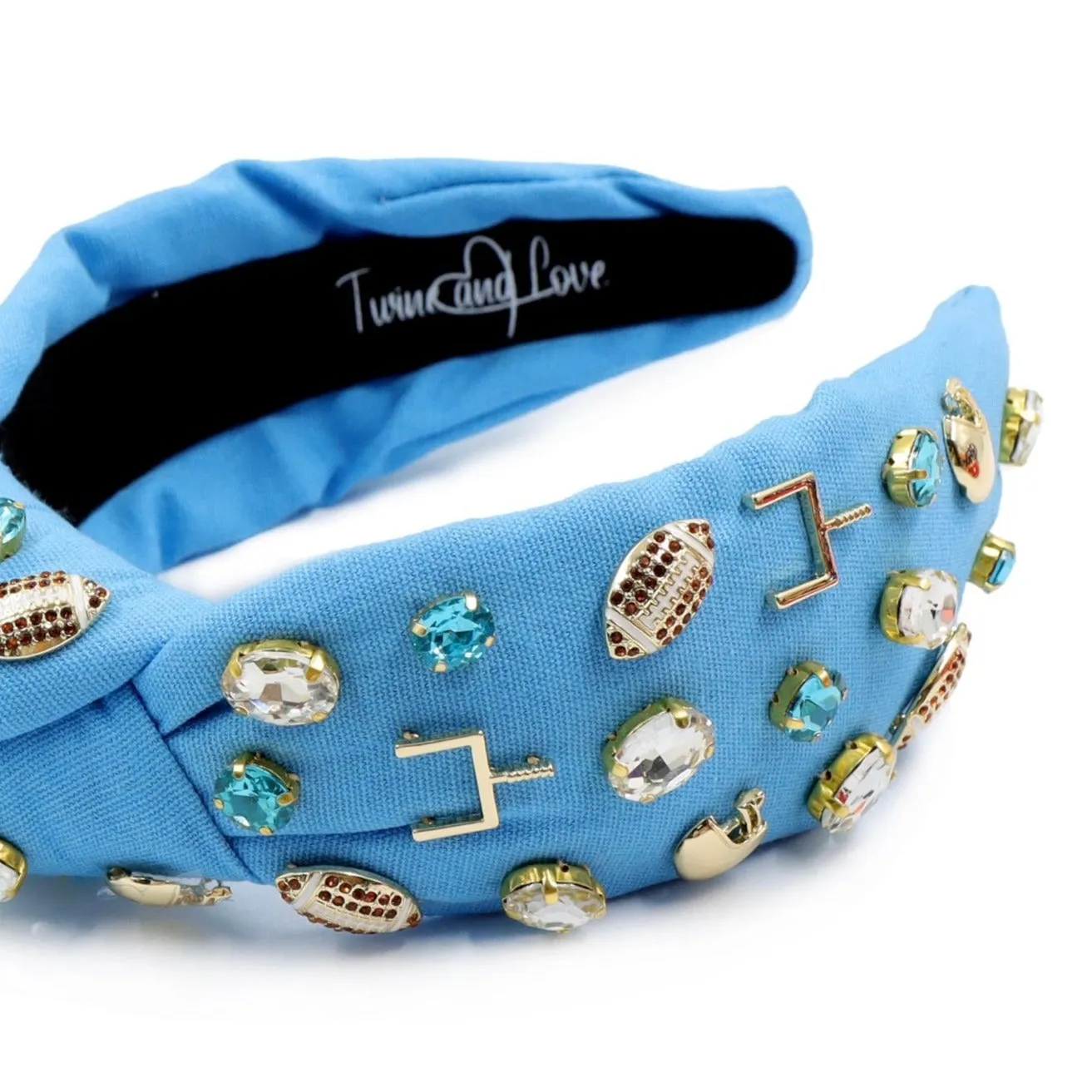 Football Jeweled Knot Headband (Light Blue)