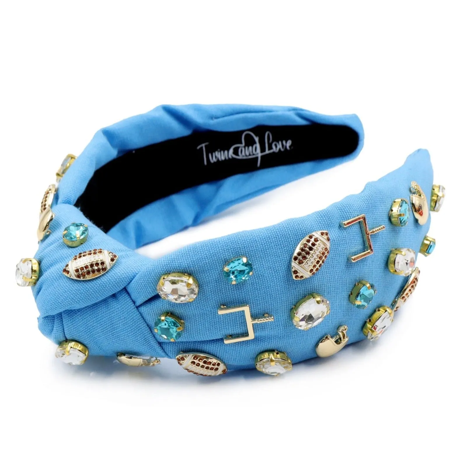 Football Jeweled Knot Headband (Light Blue)