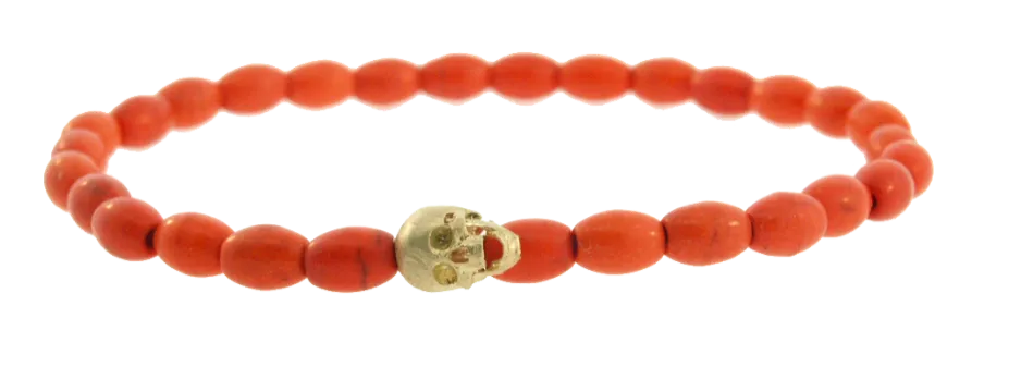 G6 Skull With Moving Jaw on Orange Beaded Bracelet