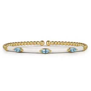 Gabriel & Co. White Enamel Bujukan Split Bangle with Blue Topaz in 14K Yellow Gold