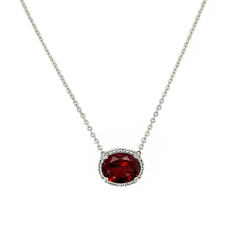 Garnet and White Topaz Pendant Necklace