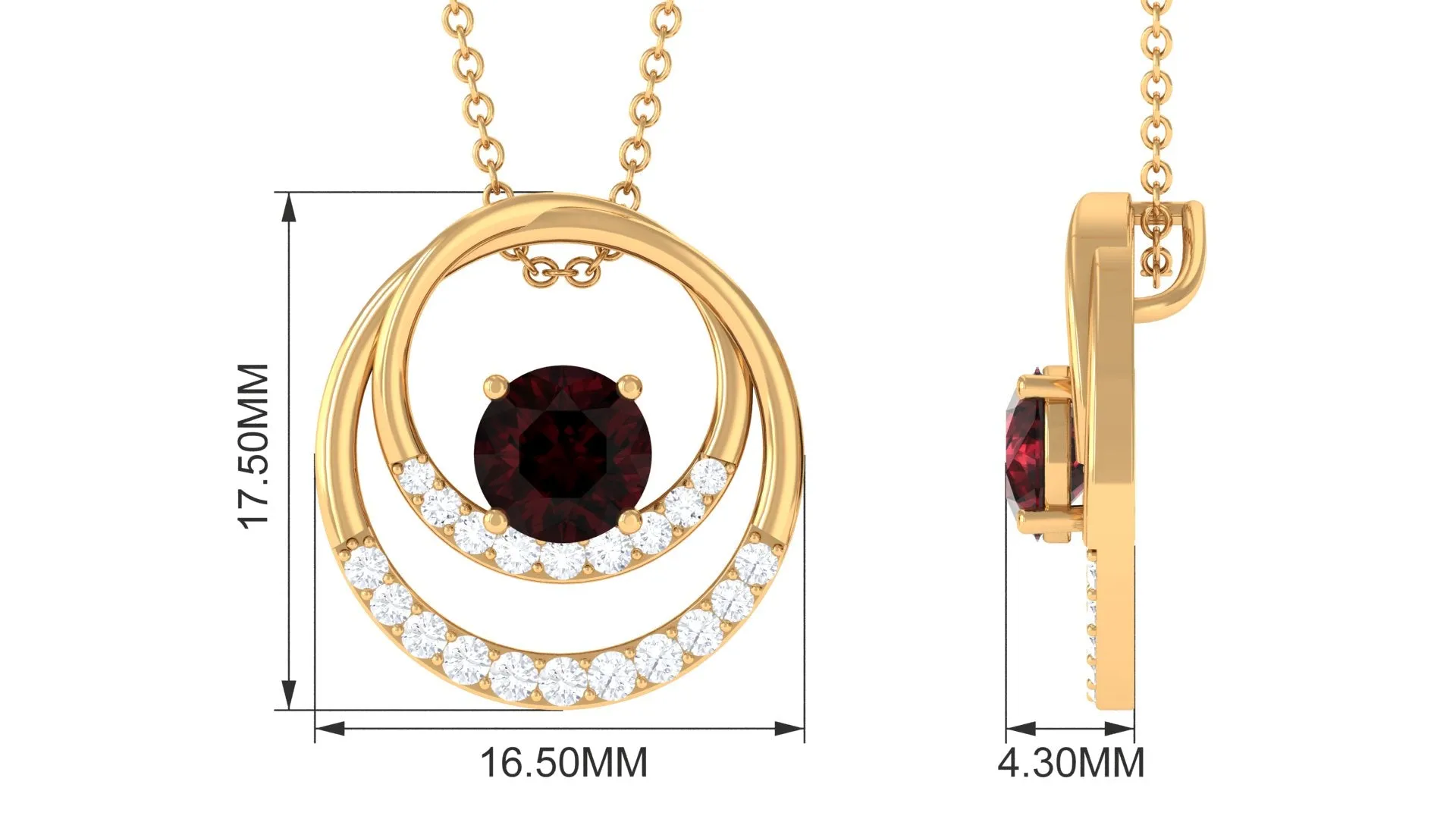 Garnet Double Circle Pendant Necklace