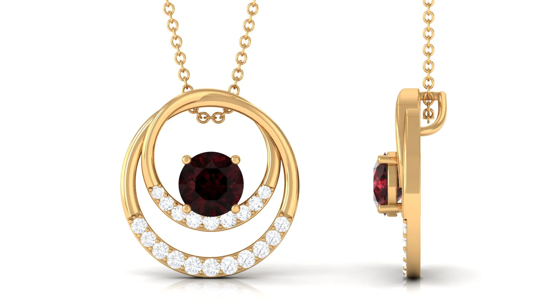 Garnet Double Circle Pendant Necklace