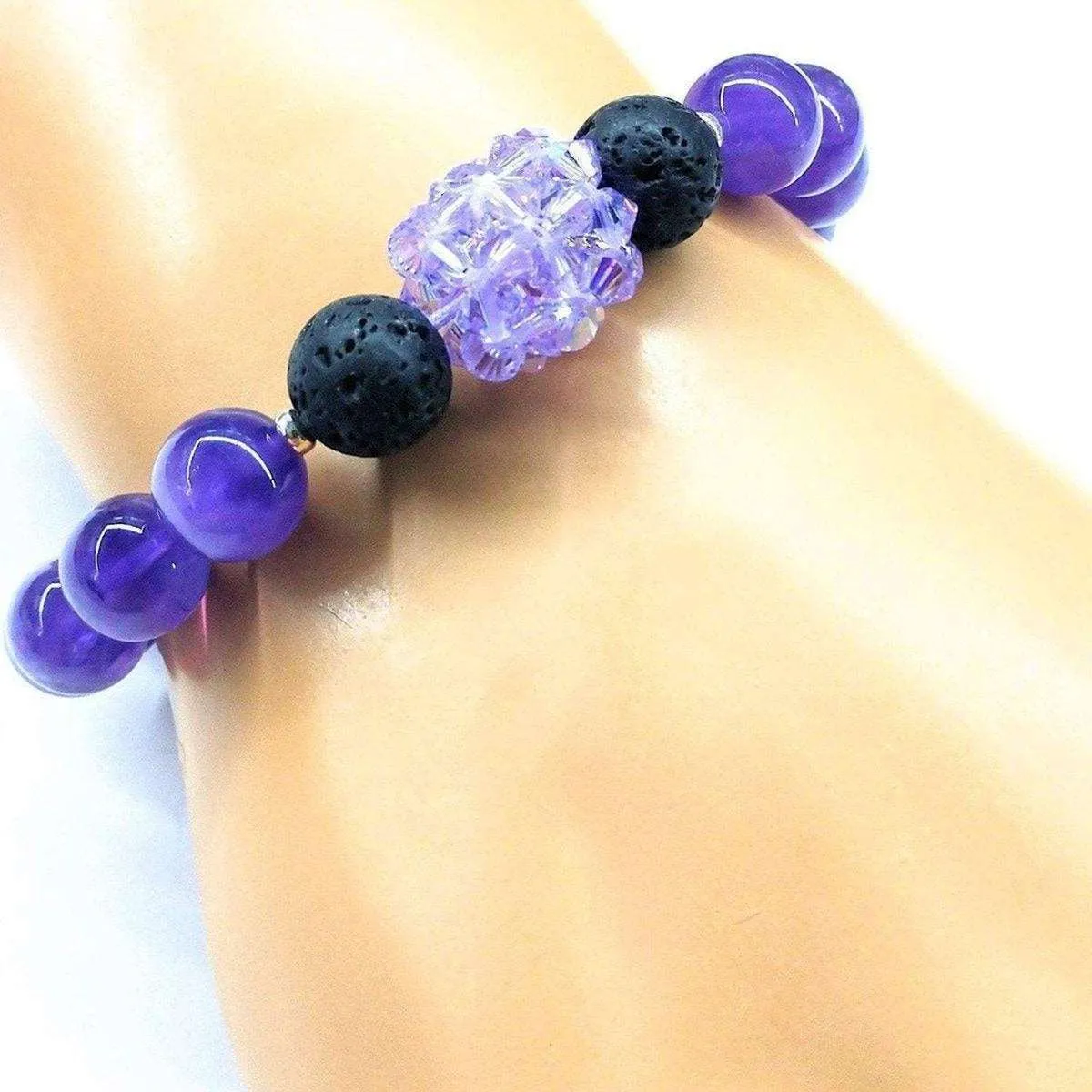 Glamorous Amethyst Gemstone Lava Rock Bracelet