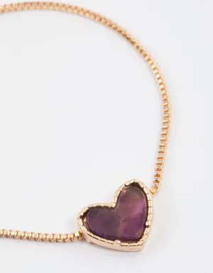 Gold Amethyst Heart Toggle Bracelet