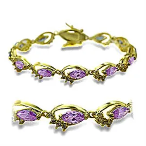 Gold Brass Bracelet with AAA Grade CZ in Light Amethyst for Women Style 415702