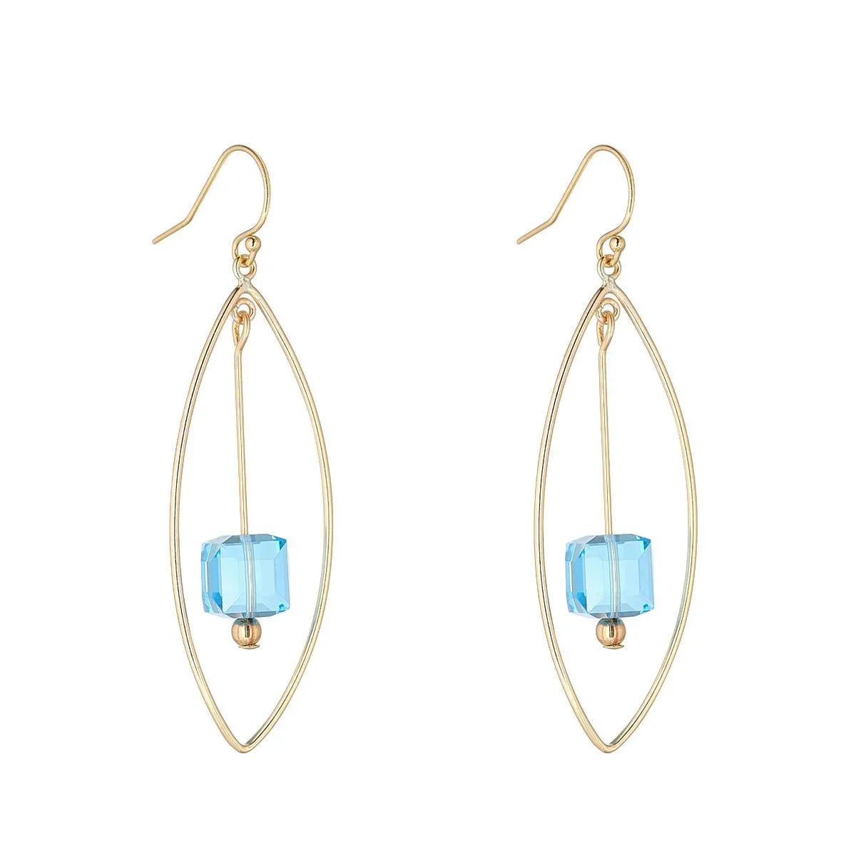 Gold Filled Aquamarine Crystal Oval Chandelier Earrings