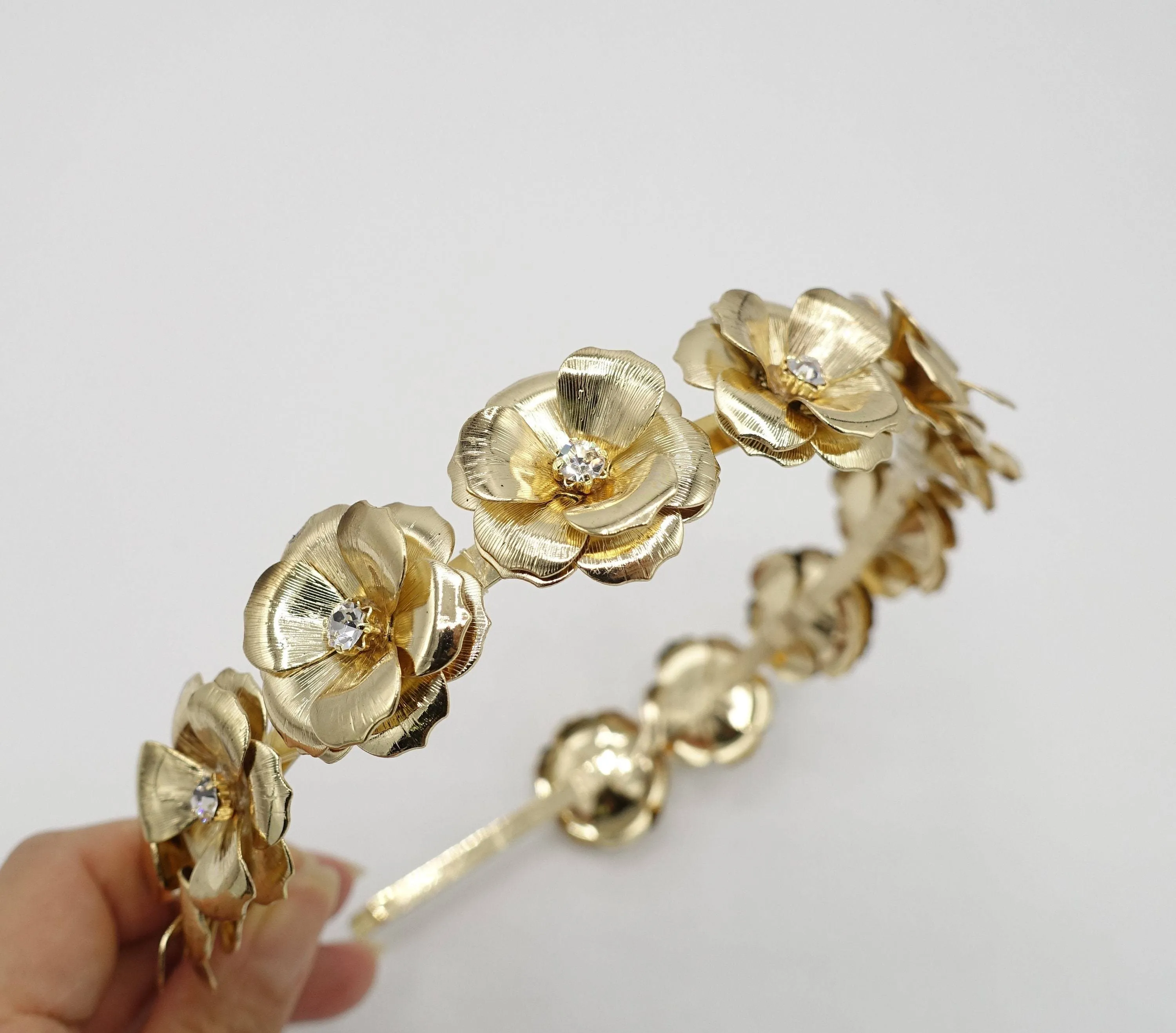 gold flower bridal headband metal wedding hairband for brides